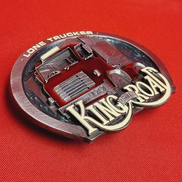 Vintage King of the Road Lone Trucker Red Artic Truck Driver Belt Buckle 1990